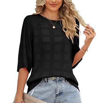 Women's Round Neck Hollowed out Sun Protection Clothes, Knitted Sweaters, Casual Hoodies
