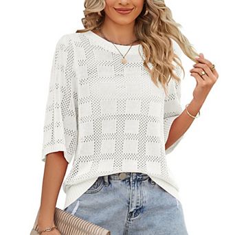 Women's Round Neck Hollowed out Sun Protection Clothes, Knitted Sweaters, Casual Hoodies