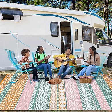 Boho Washable Outdoor Area Rug Stain Resistant Waterproof Reversible Mat for Balcony Garden Picnic
