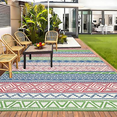 Boho Washable Outdoor Area Rug Stain Resistant Waterproof Reversible Mat for Balcony Garden Picnic