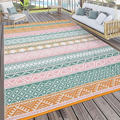 Boho Washable Outdoor Area Rug Stain Resistant Waterproof Reversible Mat for Balcony Garden Picnic