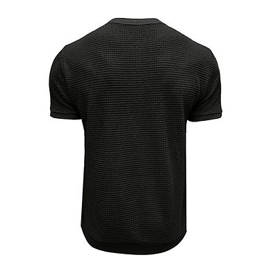 Men's Casual Knit Henley Shirt Textured Short Sleeve Button Neck T-Shirt Pullover Versatile Top