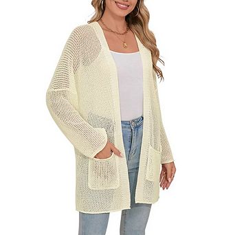 Women's Crochet Cardigan Light Weight Long Sleeve Open Front Hollow Out Cardigan