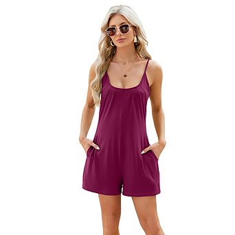 Women's Casual Spaghetti Strap Jumpsuit Shorts Chest Ruched Detail Side Pockets Fashion Shorts