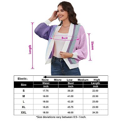 Women Cardigan Color Block Short Cardigan Without Button Open Front Cropped Long Sleeve Sweaters