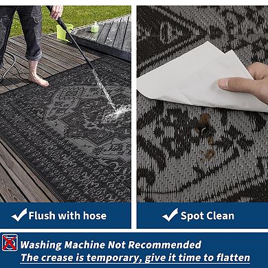 Distressed Retro Woven Washable Outdoor Rug UV Resistant Portable Carpet for Beach Vacation