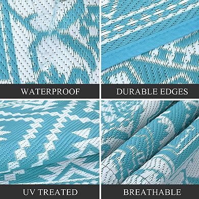 Boho Geometric Outdoor Area Rug UV Resistant Reversible Light Weight Pet Friendly Mat for RV Trip