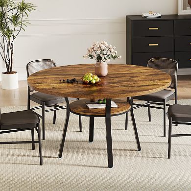 Modern 47" Round Dining Table with Storage Shelf & Metal Legs, Seats 4-6