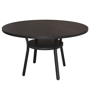 Modern 47" Round Dining Table with Storage Shelf & Metal Legs, Seats 4-6