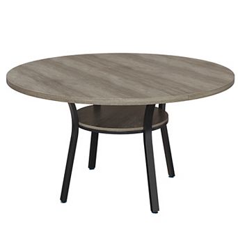Modern 47" Round Dining Table with Storage Shelf & Metal Legs, Seats 4-6