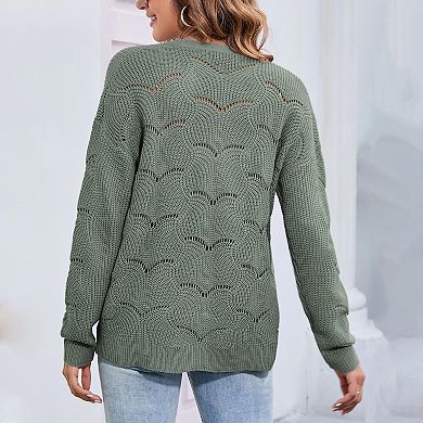Women's Lightweight Crochet Cardigan Long Sleeve Hollow Out Kint Sweaters