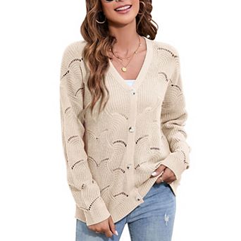 Women's Lightweight Crochet Cardigan Long Sleeve Hollow Out Kint Sweaters