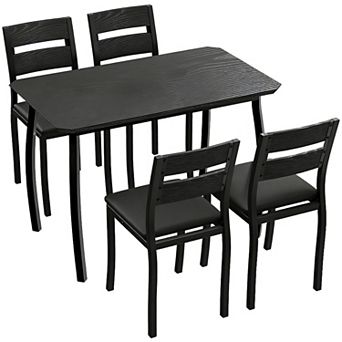 5 pc Dining Table Set for 4, Space-Saving Kitchen Table w/Upholstered Chairs