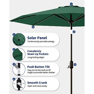 Patio Umbrella with Lights, 8 Ribs Outdoor Market Table Umbrella for Pool, Deck, Backyard, 9 ft