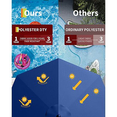 Patio Umbrella with Lights, 8 Ribs Outdoor Market Table Umbrella for Pool, Deck, Backyard, 9 ft