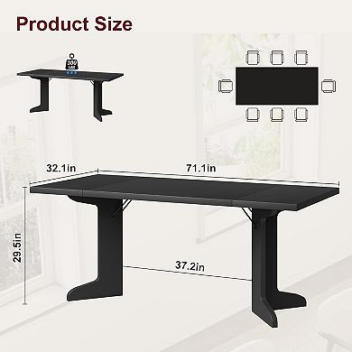 71in Dining Table for 6 to 8 People, Modern Dinner Table w//Wooden Legs, Rectangle Dining Table