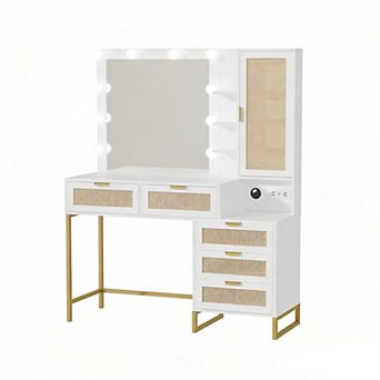 White & Gold LED Vanity Desk