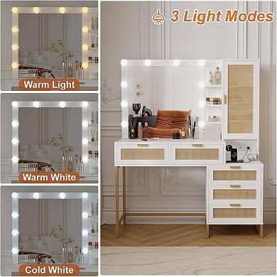 White & Gold LED Vanity Desk