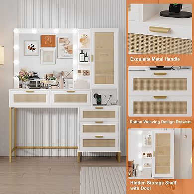 White & Gold LED Vanity Desk