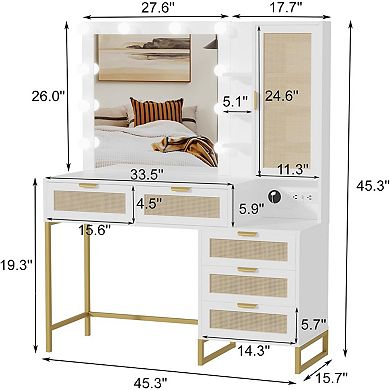 White & Gold LED Vanity Desk