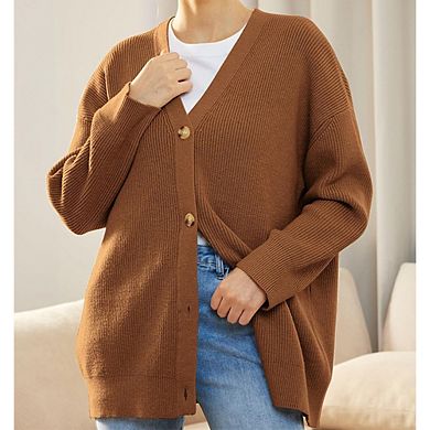 Women's Cardigan Sweaters Casual Fall Open Front Oversized Button V Neck Loose Knit Outwear