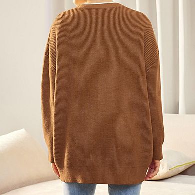 Women's Cardigan Sweaters Casual Fall Open Front Oversized Button V Neck Loose Knit Outwear