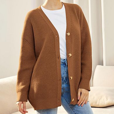 Women's Cardigan Sweaters Casual Fall Open Front Oversized Button V Neck Loose Knit Outwear