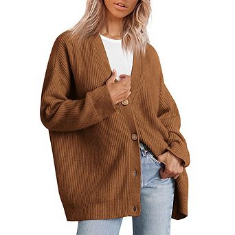 Women's Cardigan Sweaters Casual Fall Open Front Oversized Button V Neck Loose Knit Outwear