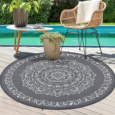 Medallion Outdoor Area Rug Stain Resistant Durable Edges Reversible Mat for Beach Vacation
