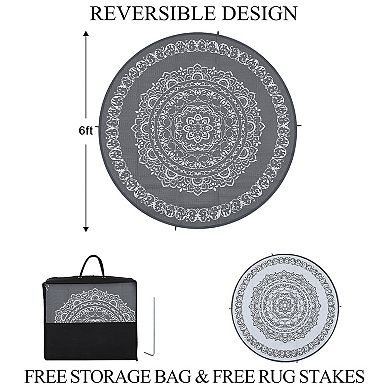 Medallion Outdoor Area Rug Stain Resistant Durable Edges Reversible Mat for Beach Vacation