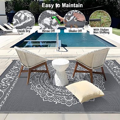 Medallion Outdoor Area Rug Stain Resistant Durable Edges Reversible Mat for Beach Vacation