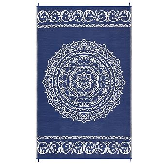 Medallion Outdoor Area Rug Stain Resistant Durable Edges Reversible Mat for Beach Vacation