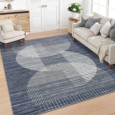 Contemporary Area Rug Machine Washable Stain Resistant Low Pile Pet Friendly Mat for Kitchen