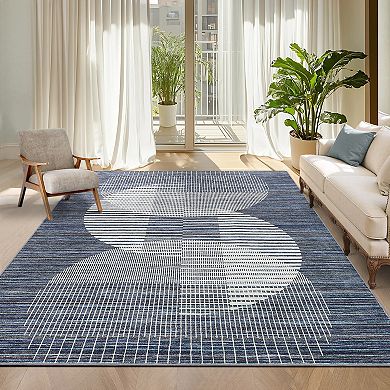 Contemporary Area Rug Machine Washable Stain Resistant Low Pile Pet Friendly Mat for Kitchen