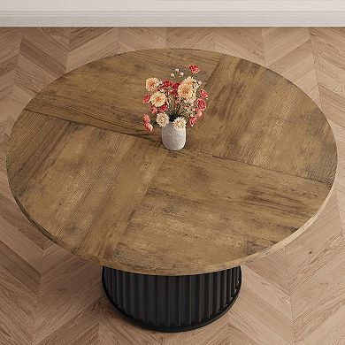 47" Round Industrial Dining Table with Waveform Base - Seats 4-6