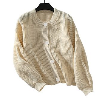 Women's Casual Commute Chunky Knit Cardigan Single-Breasted Loose Long Sleeve Jacket for Daily Wear
