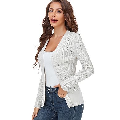 Women’s Long Sleeve Button Down Sweater V-Neck Hollow Out Knit Cardigans