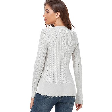 Women’s Long Sleeve Button Down Sweater V-Neck Hollow Out Knit Cardigans