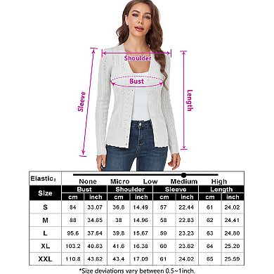 Women’s Long Sleeve Button Down Sweater V-Neck Hollow Out Knit Cardigans