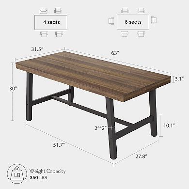 62.99" Industrial Dining Table - Rectangular Wood & Metal for 4-6 People