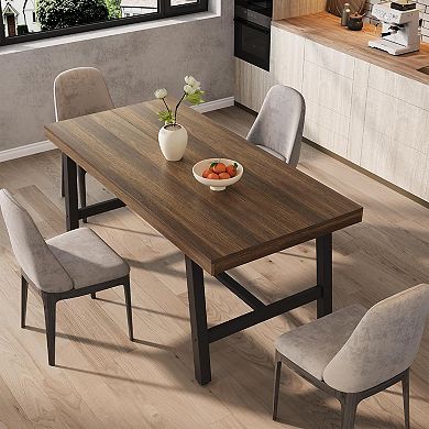 62.99" Industrial Dining Table - Rectangular Wood & Metal for 4-6 People