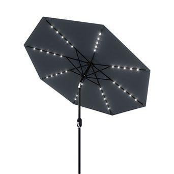 10FT Solar Patio Umbrella, LED Lights with Tilt & Crank, 8-Rib Steel Frame for Garden, Backyard
