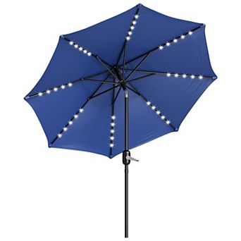 10FT Solar Patio Umbrella, LED Lights with Tilt & Crank, 8-Rib Steel Frame for Garden, Backyard