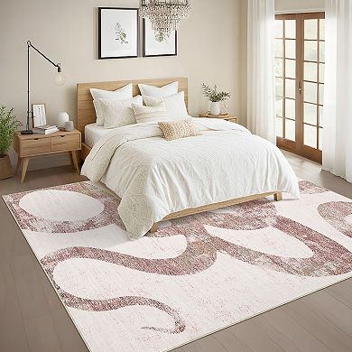Modern Abstract Area Rug Machine Washable Stain Resistant Pet Friendly Floor Cover for Bedroom