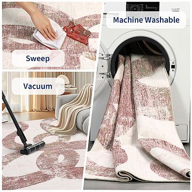 Modern Abstract Area Rug Machine Washable Stain Resistant Pet Friendly Floor Cover for Bedroom