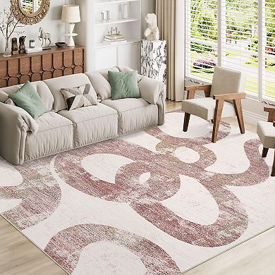 Modern Abstract Area Rug Machine Washable Stain Resistant Pet Friendly Floor Cover for Bedroom