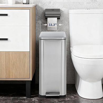 13.2Gal Kitchen Trash Can,Slim Stainless Steel Garbage Can,Removable Inner Bucket Foot Step
