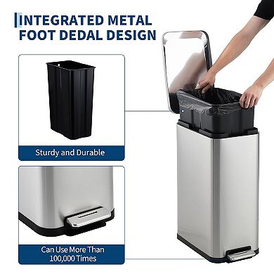13.2Gal Kitchen Trash Can,Slim Stainless Steel Garbage Can,Removable Inner Bucket Foot Step