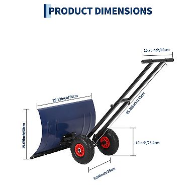 Metal Snow Shovel w/Wheels, 29" Adjustable Angled Blade,Anti-Skid Wear-Resistant Wheels