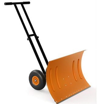 Metal Snow Shovel w/Wheels, 29" Adjustable Angled Blade,Anti-Skid Wear-Resistant Wheels